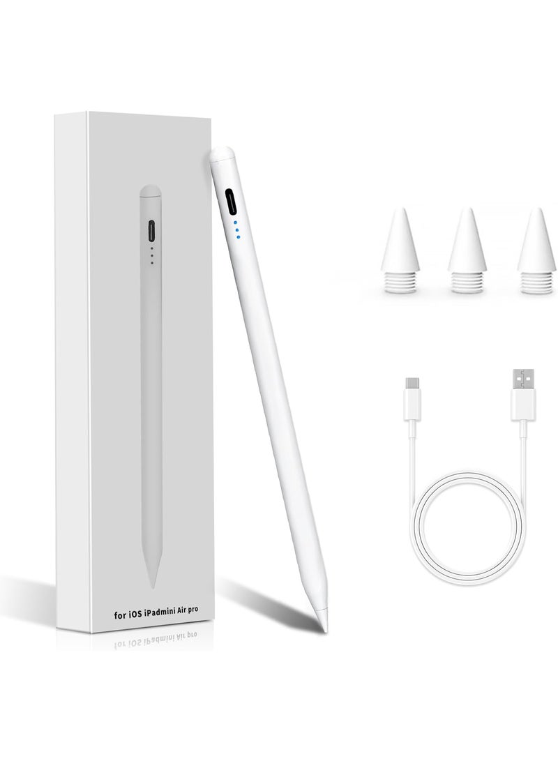 قلم لمس لأجهزة Apple iPad Pencil من الجيل السادس/السابع/الثامن/التاسع/العاشر، وiPad Air من الجيل الثالث/الرابع/الخامس، وiPad Mini من الجيل الخامس/السادس، وiPad Pro مقاس 11/12.9 بوصة، قلم مزود بخاصية رفض راحة اليد وحساسية الإمالة، شحن مغناطيسي وشحن USB-C - Image 1